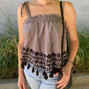 Free People Embroidered Tassel Tank